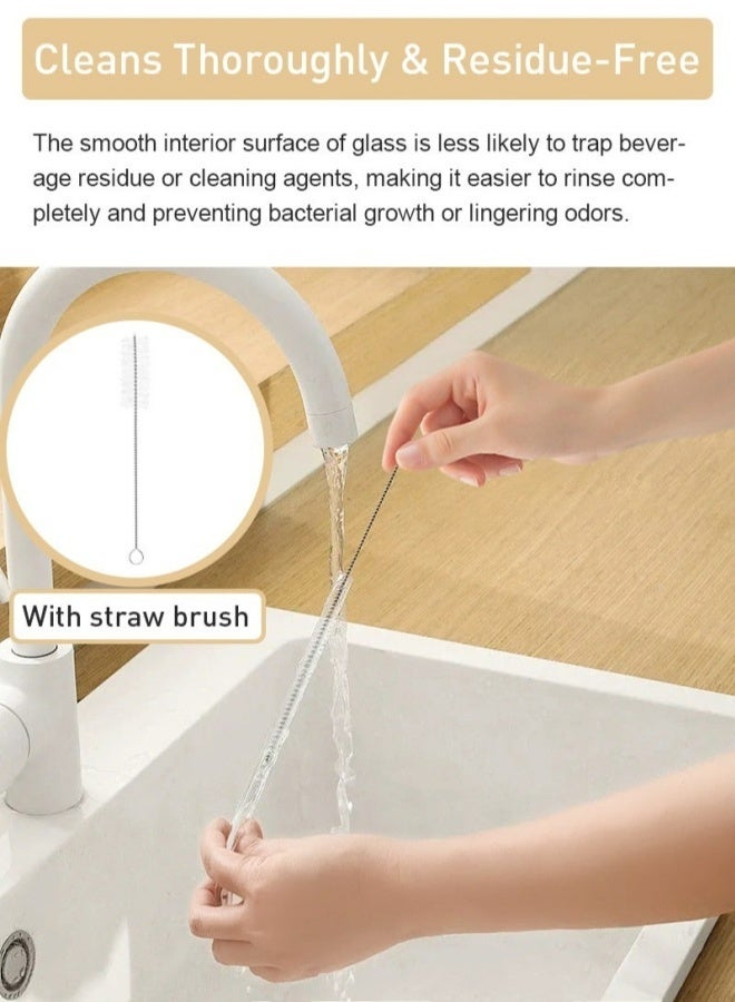 2 Pcs Breakproof Glass Straws Reusable Durable Eco-friendly Drinking Straws With 1 Cleaning Brush For Juice Drinks Herbs Smoothies Home Kitchen Bar Accessories Clear 10cm - Image 5
