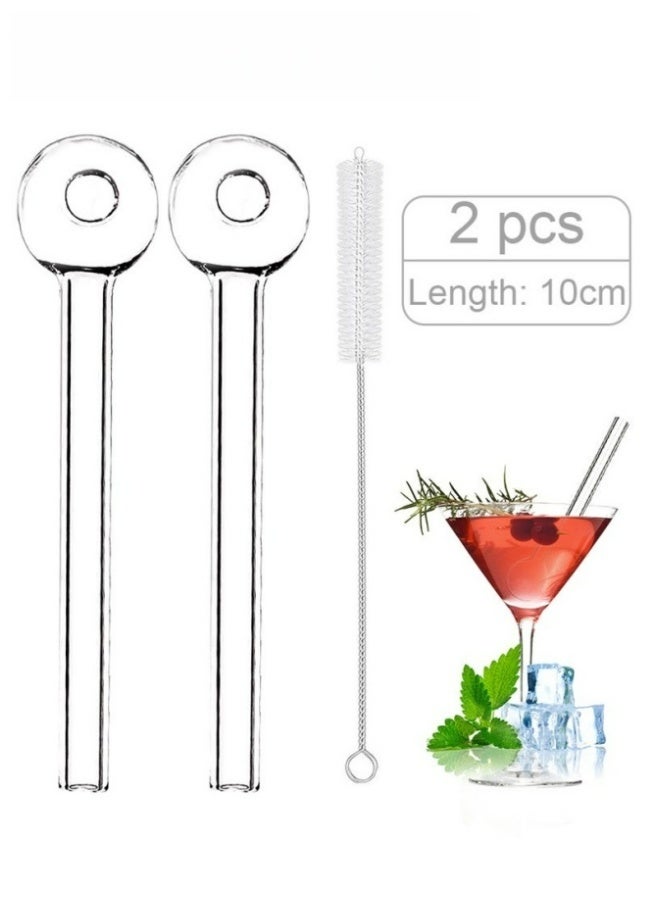 2 Pcs Breakproof Glass Straws Reusable Durable Eco-friendly Drinking Straws With 1 Cleaning Brush For Juice Drinks Herbs Smoothies Home Kitchen Bar Accessories Clear 10cm - Image 1
