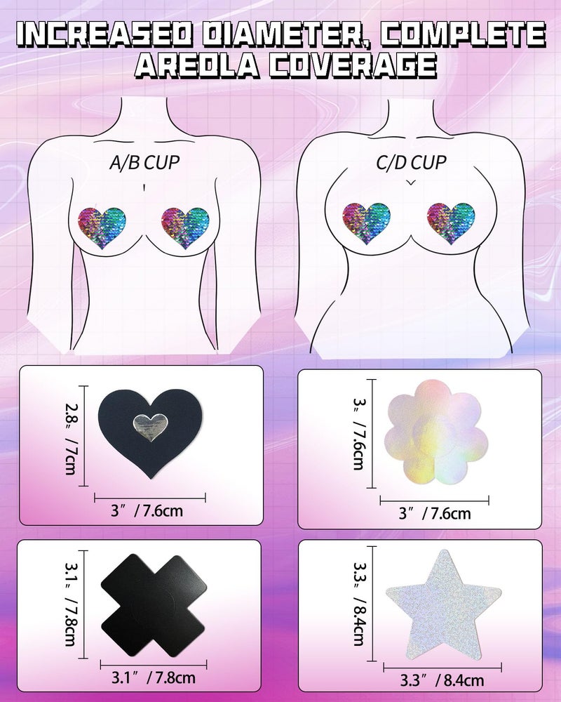 CICKEE 15 Pairs Nipple Pasties Set Rainbow Nipple Covers Sparkly Glitter Gradient Breast Stickers Cover with Portable Case for Raves Parties Daily Use-Silver-Colorful-Black - Image 3