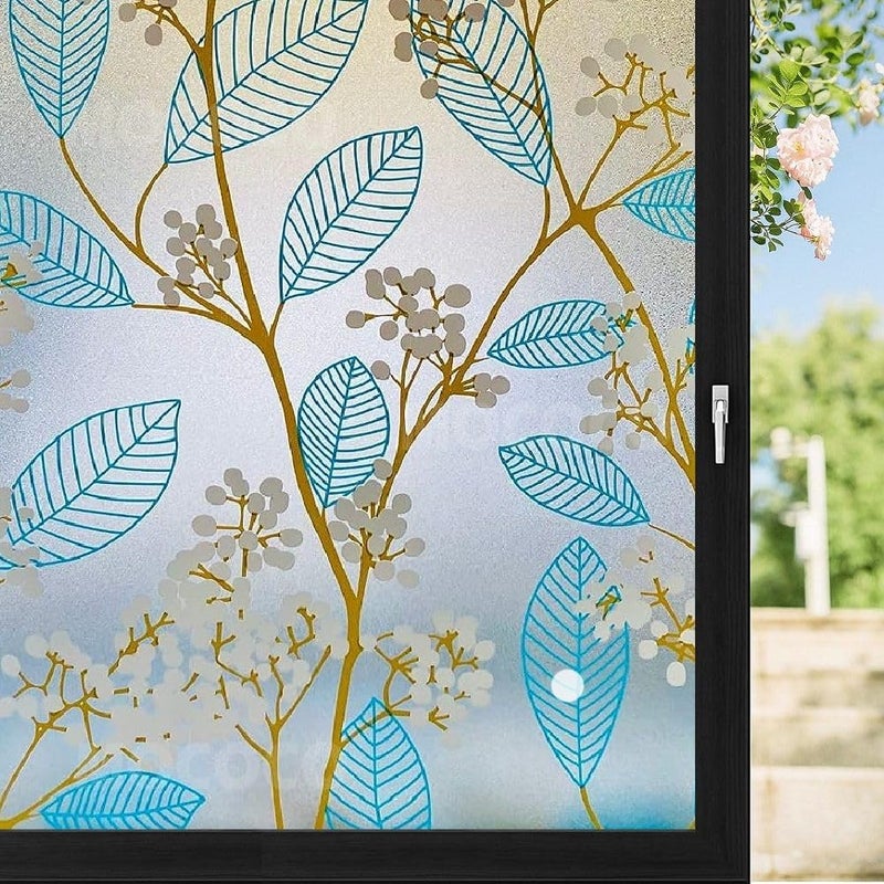 MOCOCO Premium Privacy Window Film Vinyl Frosted Self Adhesive Glass Film Decorative Window Stickers for Home Office Bathroom Kitchen Living Room - Sapphire Blue - Image 1