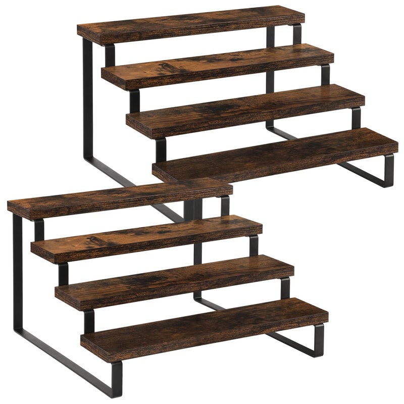 YINMIT Wooden Display Riser Stand, Tiered Perfume and Cologne Organizer Stand, 4 Tier Spice Rack Organizer, Rustic Display Shelf for Candles (4 Tier, 2 Pack) - Image 1