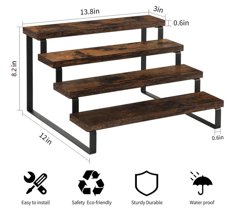 YINMIT Wooden Display Riser Stand, Tiered Perfume and Cologne Organizer Stand, 4 Tier Spice Rack Organizer, Rustic Display Shelf for Candles (4 Tier, 2 Pack) - Image 4