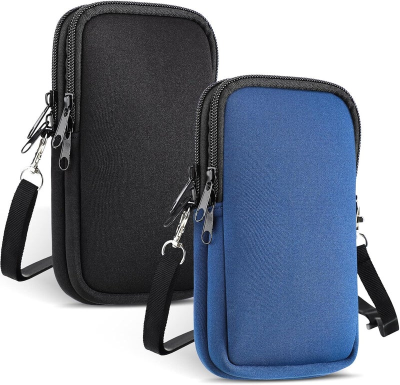 Zhehao Zhehao 2 Pack Neoprene Dual Phone Sleeve Size XL 74 x 354 Double Holster Belt Clip Holder with Adjustable Lanyard Strap and Hiking Buckle Clips for Belt Loop Holster Blue and Black - Image 1
