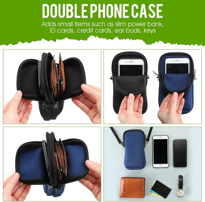 Zhehao Zhehao 2 Pack Neoprene Dual Phone Sleeve Size XL 74 x 354 Double Holster Belt Clip Holder with Adjustable Lanyard Strap and Hiking Buckle Clips for Belt Loop Holster Blue and Black - Image 3