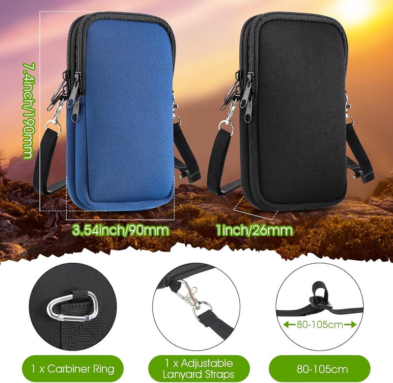 Zhehao Zhehao 2 Pack Neoprene Dual Phone Sleeve Size XL 74 x 354 Double Holster Belt Clip Holder with Adjustable Lanyard Strap and Hiking Buckle Clips for Belt Loop Holster Blue and Black - Image 2