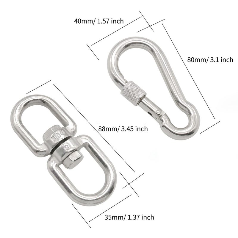 Hamineler 2Pcs M8 304-Stainless Steel Swivel Ring Double Ended Swivel Eye Hook, 2Pcs M8 Spring Hook, for Marine Mooring, Tree Swing, Hammock, Hanging Rotating Device - Image 3