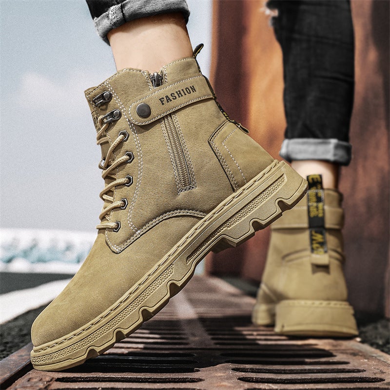 Cross-border Labor Protection Mens Shoes Winter Work Shoes Sports Non-slip High-top Construction Site Welder Work Wear Tide Shoes Khaki [single style]