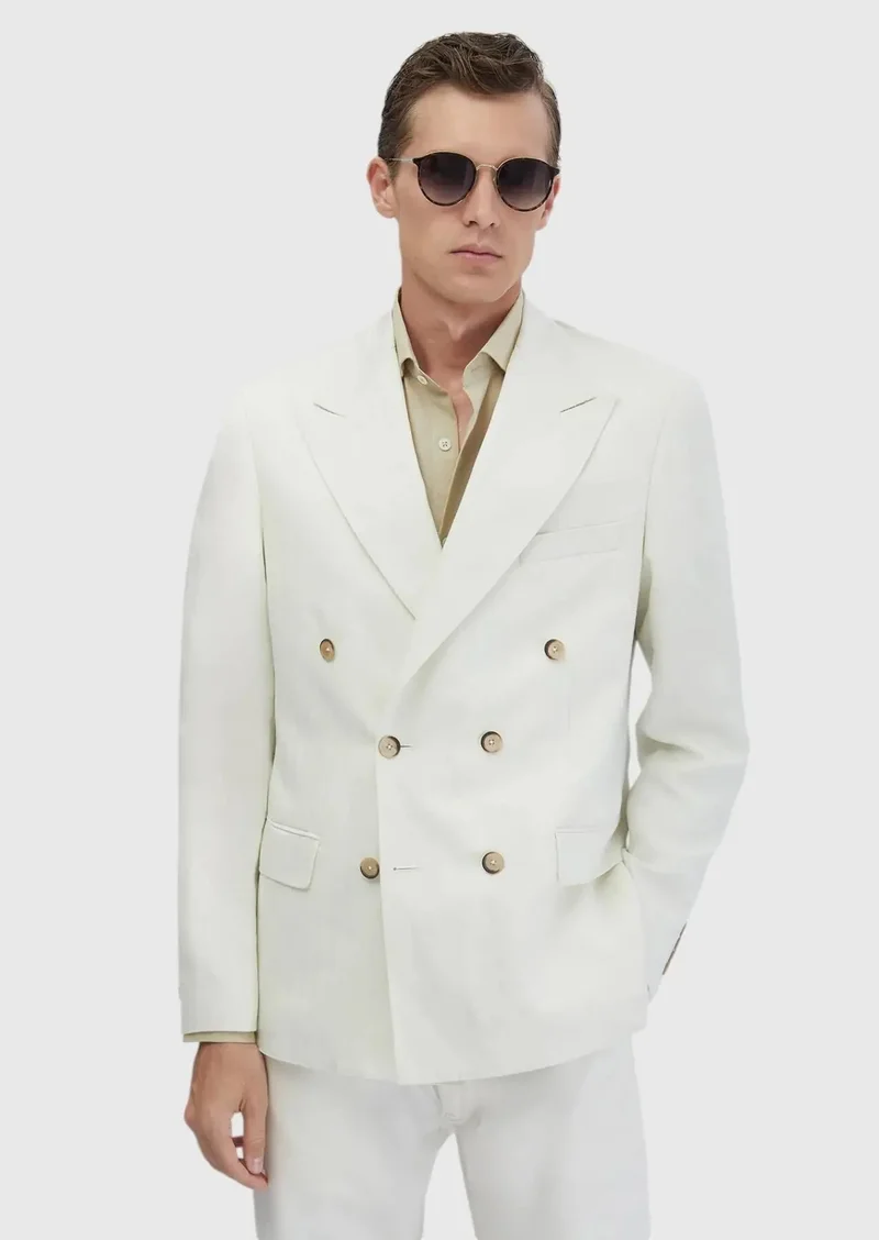 RAMSEY Ecru Zeroweight Slim Fit Linen Blended Jacket