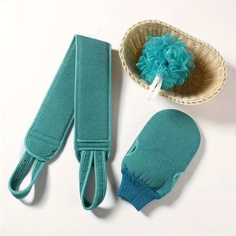 Dezzy Bath Sponge Set for Shower Exfoliating Glove Mesh Puff Loofah Long Back Scrubber Bath Set for Adults (Set of 3) - Image 5