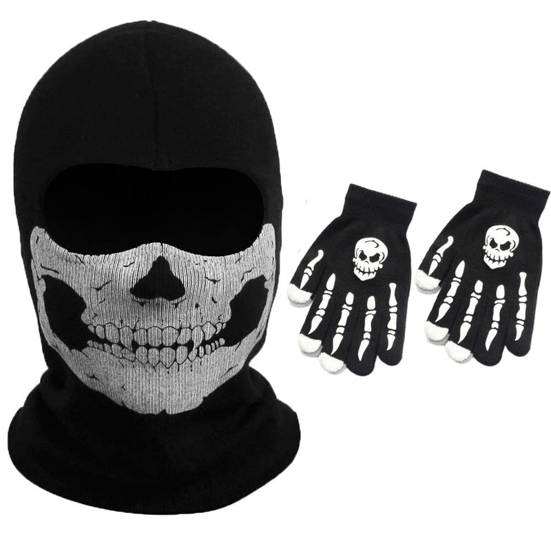 Generic greitenty Skull Ghost Mask Balaclava Glow in The Dark Skeleton Gloves Face Ski Mask Scarf Neck Gaiters for Men Cycling, A, One size - Image 2