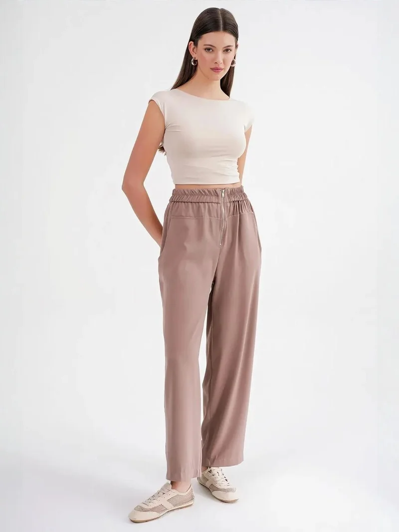 Mixray Mocha Brown Mixray Drawstring Waist Cigarette Jogger Pants for Women | Best Price UAE