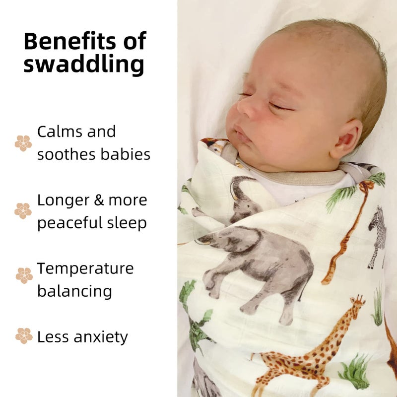 LifeTree Muslin Swaddle Blankets, Woodland Baby Swaddling Receiving Blanket for Boys & Girls, 70% Viscose from Bamboo and 30% Cotton, Large 47 x 47 inches Safari Jungle/Olive Green - Image 2
