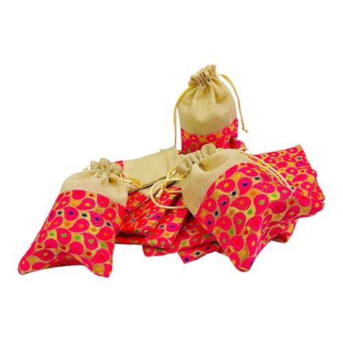Kriwin Pack of 25 pcs Small Size Brocade & Jute Potli Gift Bags (18 X 12 cm) - Image 1