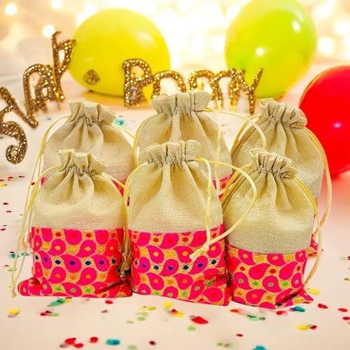 Kriwin Pack of 25 pcs Small Size Brocade & Jute Potli Gift Bags (18 X 12 cm) - Image 4