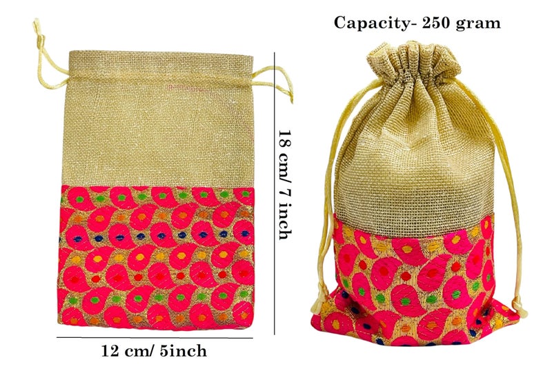 Kriwin Pack of 25 pcs Small Size Brocade & Jute Potli Gift Bags (18 X 12 cm) - Image 2