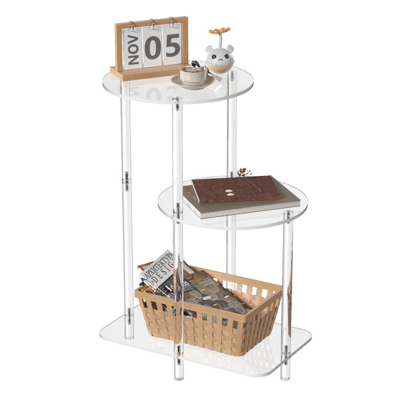 Eglaf Acrylic Round Side Table 3 Tiers Step End Table Clear Nightstand Small Bedside Table Accent Entryway Table for Living Room Bedroom Hallway 167 L x 118 W x 235 H