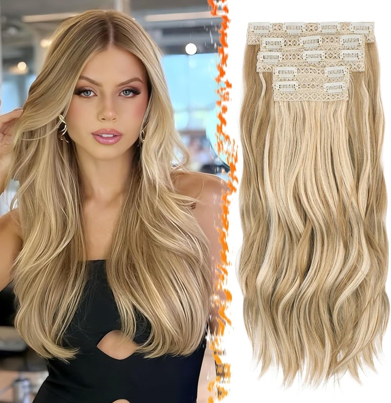 BARSDAR Blonde Clip-In Hair Extensions, 50 cm Wavy Clip in Hair Extensions for Women, 5 Pieces Layered Hair Extensions Synthetic Lace Hairpieces Extensions – Golden Blonde Mixed - Image 1