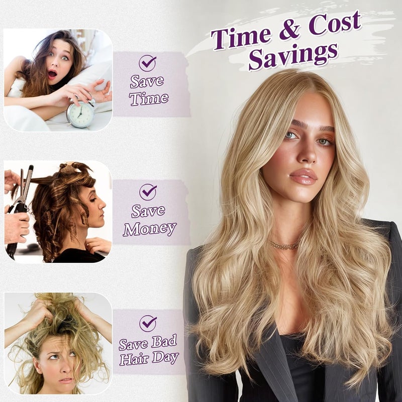 BARSDAR Blonde Clip-In Hair Extensions, 50 cm Wavy Clip in Hair Extensions for Women, 5 Pieces Layered Hair Extensions Synthetic Lace Hairpieces Extensions – Golden Blonde Mixed - Image 4