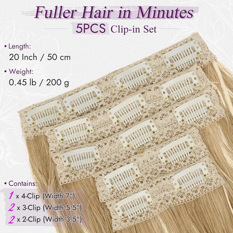 BARSDAR Blonde Clip-In Hair Extensions, 50 cm Wavy Clip in Hair Extensions for Women, 5 Pieces Layered Hair Extensions Synthetic Lace Hairpieces Extensions – Golden Blonde Mixed - Image 2