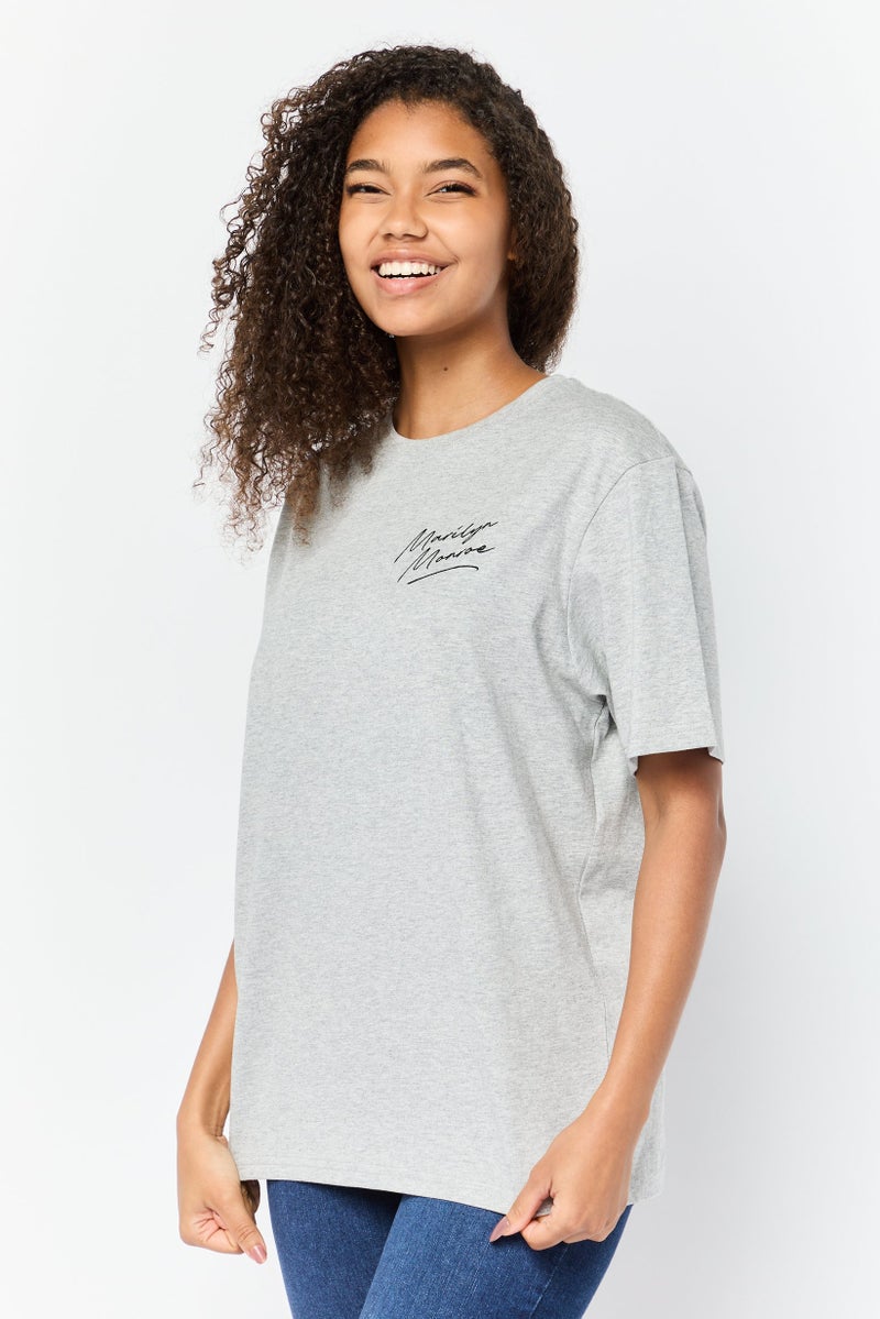 Marilyn Monroe Women Oversized Fit Crew Neck Short Sleeves Graphic Print T-Shirt, Grey - Image 1