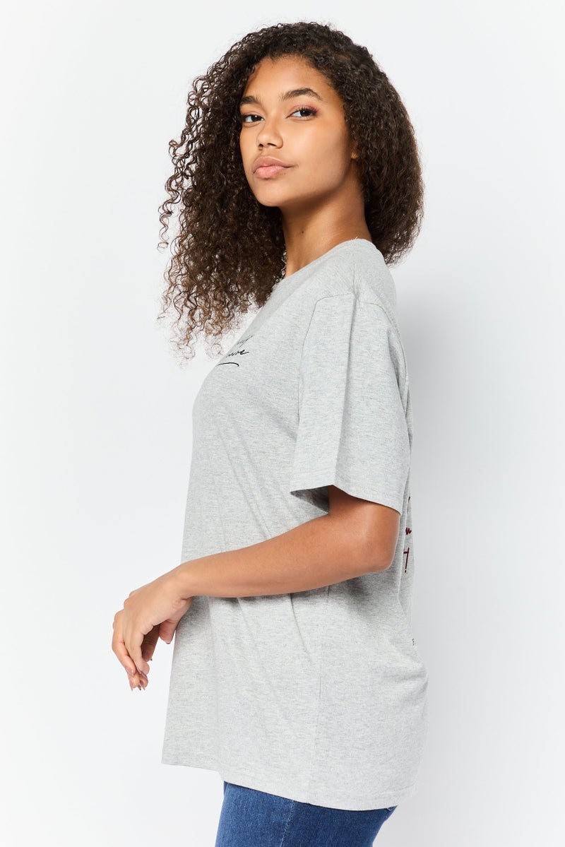 Marilyn Monroe Women Oversized Fit Crew Neck Short Sleeves Graphic Print T-Shirt, Grey - Image 2