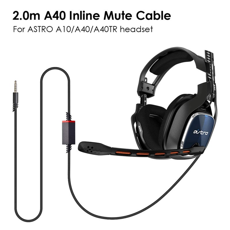 Knomix Replacement Cord Cable for Astro A40 Headset with Inline Mute Button Audio Cable for Astro A10/A40/A40TR/A50 Gaming Headset,Compatible with PS5/PS4 Controller -Black Braided - Image 2