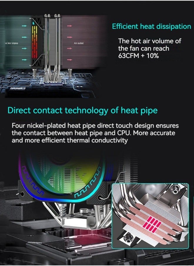 Generic - New four copper tube CPU radiator desktop computer 1700/AM5 air-cooled ARGB color radiator - Image 1