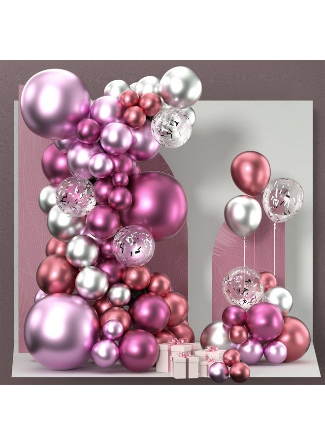 PartyWoo PartyWoo Red and Pink Balloon Garland, 100 pcs Balloons Different Sizes Pack of 18 Inch 12 Inch 10 Inch 5 Inch Red Pink Silver Rouge Red Metallic Balloons for Birthday Decorations, Party Decorations  - Image 1