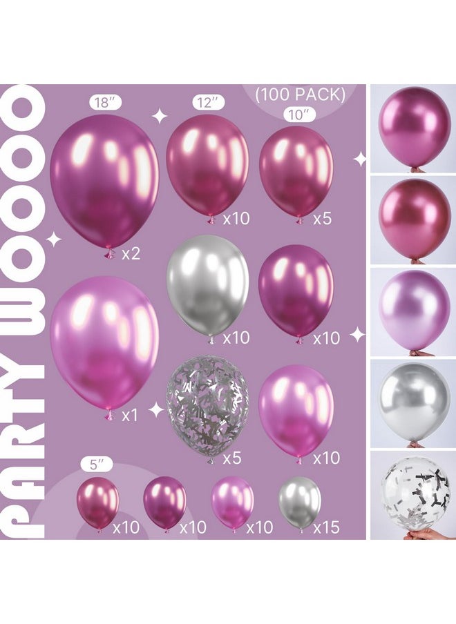 PartyWoo PartyWoo Red and Pink Balloon Garland, 100 pcs Balloons Different Sizes Pack of 18 Inch 12 Inch 10 Inch 5 Inch Red Pink Silver Rouge Red Metallic Balloons for Birthday Decorations, Party Decorations  - Image 2
