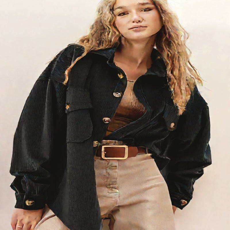 Women's Corduroy Long Sleeve Open Front Cardigan Shirt with Pockets - Image 5