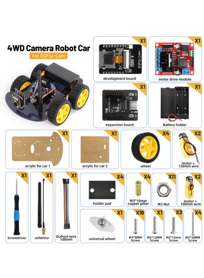 robotgcc ESP32-CAM 4WD Camera Robot Car with WiFi Video Streaming | Real-Time Remote Monitoring & Mobile Control | Programmable DIY Smart Robot Vehicle for Arduino Learning, IoT Projects & STEM Education - Image 3