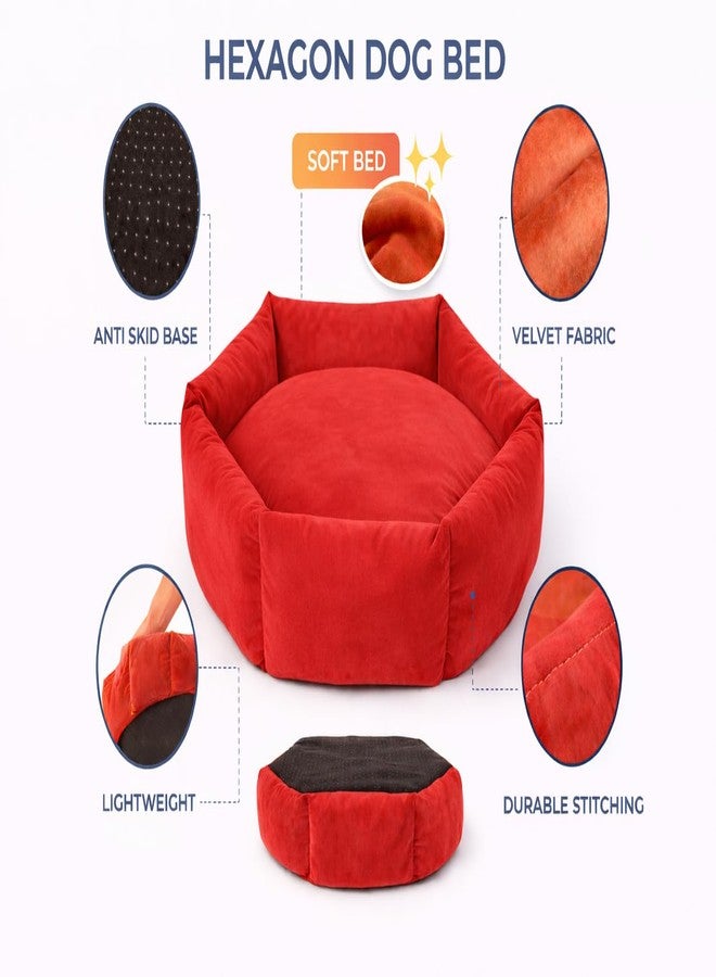 سرير شتوي فاخر سداسي الشكل للكلاب من SITSNOOZE | أثاث للحيوانات الأليفة | سرير للكلاب والقطط | سرير عصري للكلاب والقطط | سرير سداسي الشكل للكلاب | هدية مثالية لمحبي الكلاب، أحمر، حجم كبير جدًا - Image 4