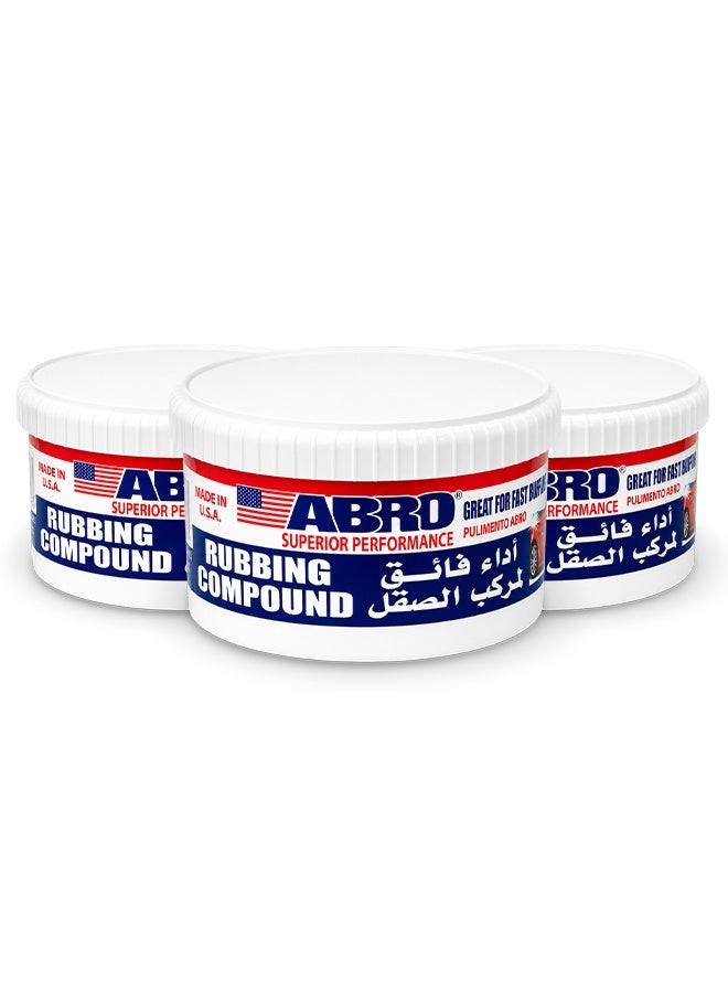 أبرو عبوة من 3 قطع من مركب التلميع والصقل ABRO (سعة 295 مل)؛ منتج مخصص لاستعادة طلاء السيارات وإزالة الأكسدة والبقع والعيوب والخدوش الطفيفة، مع توفير تلميع سريع والعناية بهيكل السيارة. - Image 1