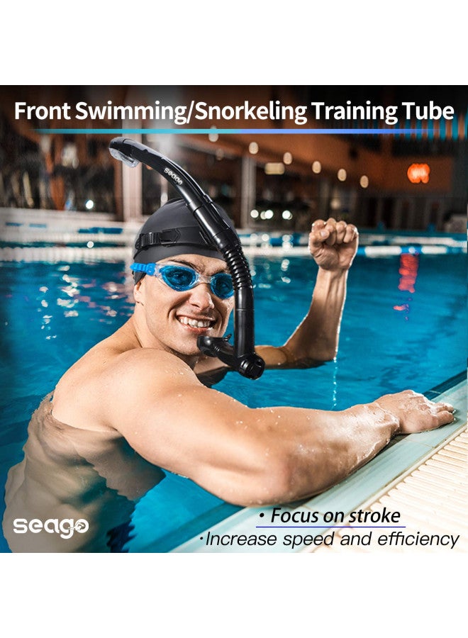 Seago سنوركل سيغو للسباحة، سنوركل أمامي جاف للسباحين للبالغين والشباب، معدات تدريب السباحة في المسبح والمياه المفتوحة مع وسائد رأس مريحة وفم مصنوع من سيليكون آمن للطعام - Image 2
