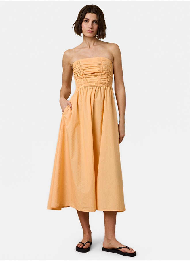 American Eagle - AE Strapless Ruched Poplin Midi Dress - Image 1