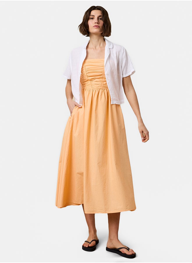 American Eagle - AE Strapless Ruched Poplin Midi Dress - Image 1
