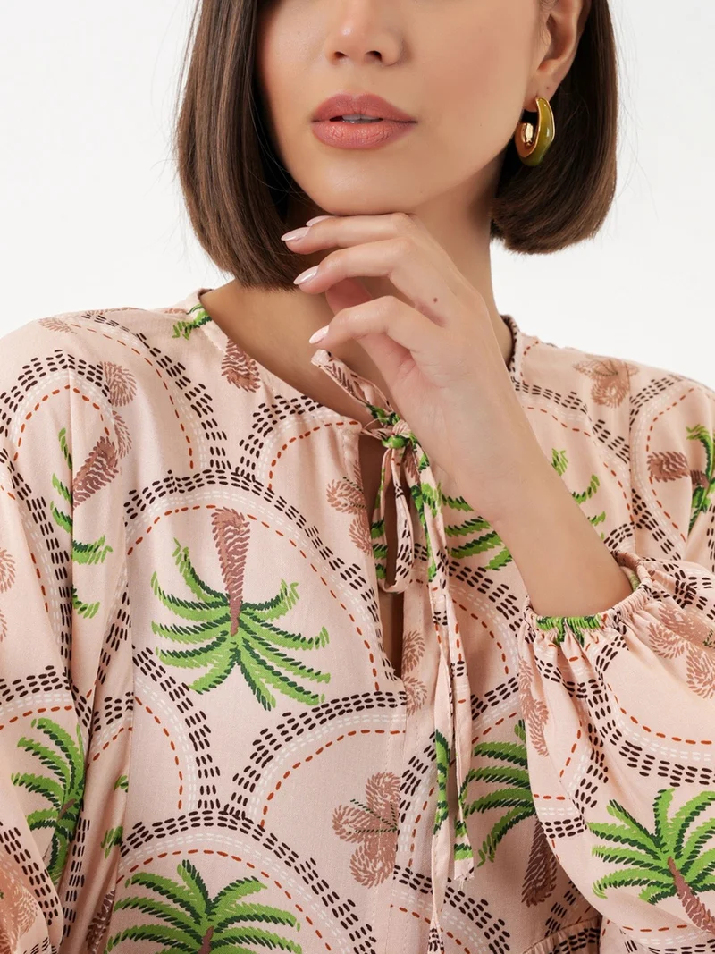 Big Dart Powder Pink BDART Tropical Printed Maxi Dress with Button Closure for Women | Best Price UAE