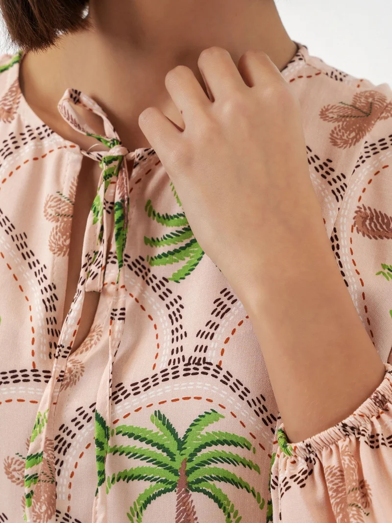 Big Dart Powder Pink BDART Tropical Printed Maxi Dress with Button Closure for Women | Best Price UAE