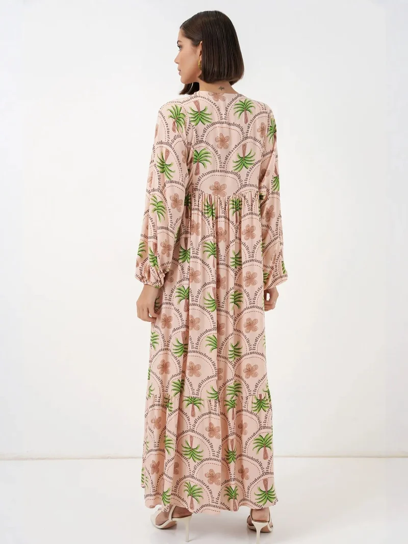 Big Dart Powder Pink BDART Tropical Printed Maxi Dress with Button Closure for Women | Best Price UAE