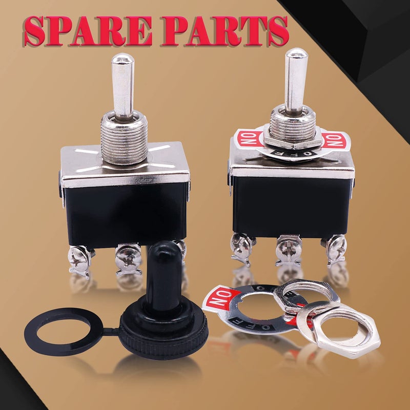 Twidec /3Pcs Heavy Duty Rocker Toggle Switch 16A 250V AC DPDT 3 Position 6 Pin ON/Off/ON Switch with Metal Bat Waterproof Boot Cap Cover Ten-1322-B203 - Image 2