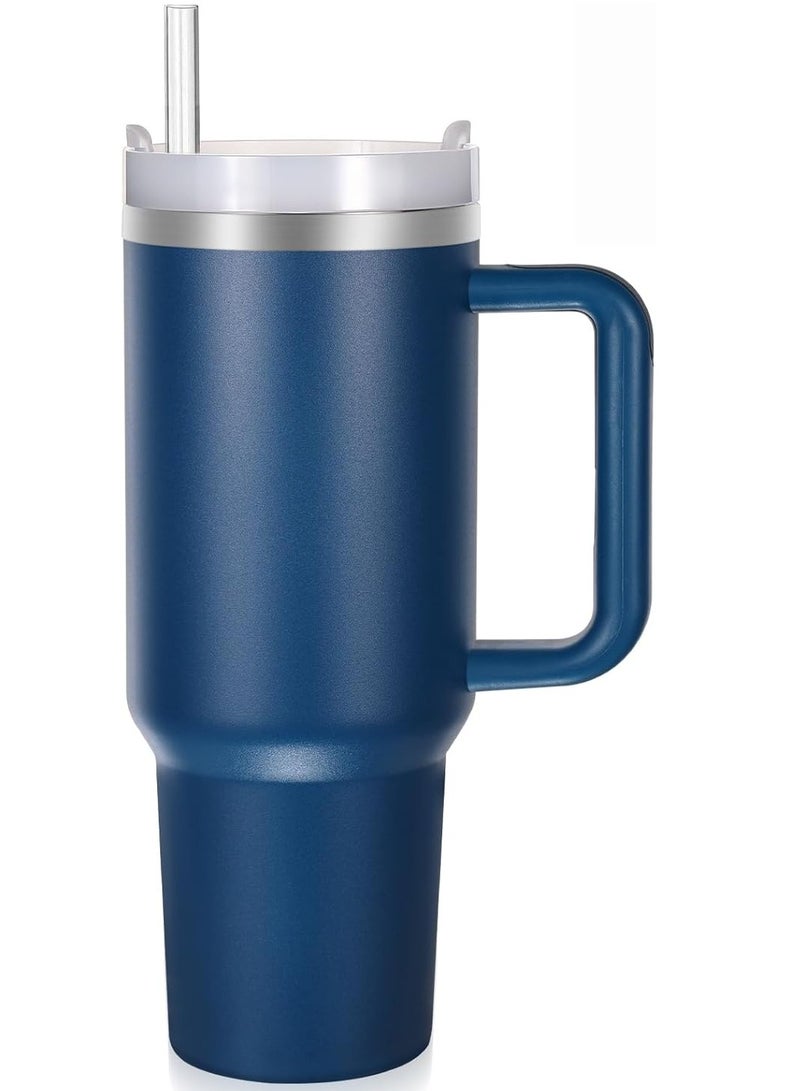 روییيس كوب 40 أونصة مع مقبض وغطاء قش معزول، زجاجات مياه معزولة بالفراغ من الفولاذ المقاوم للصدأ سعة 40 أونصة، كوب قهوة مثلج قابل لإعادة الاستخدام للسفر بالسيارة يحافظ على السخونة والبرودة لساعات - Image 1