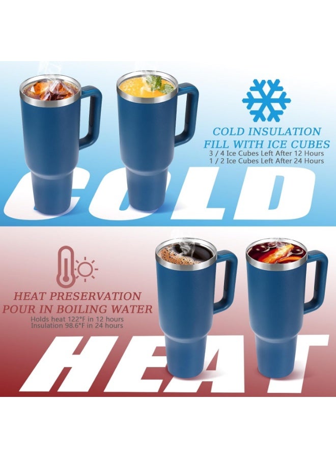 روییيس كوب 40 أونصة مع مقبض وغطاء قش معزول، زجاجات مياه معزولة بالفراغ من الفولاذ المقاوم للصدأ سعة 40 أونصة، كوب قهوة مثلج قابل لإعادة الاستخدام للسفر بالسيارة يحافظ على السخونة والبرودة لساعات - Image 2