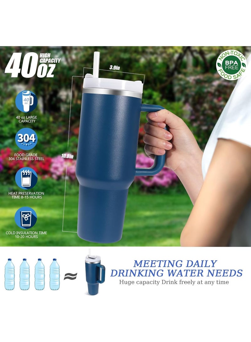 روییيس كوب 40 أونصة مع مقبض وغطاء قش معزول، زجاجات مياه معزولة بالفراغ من الفولاذ المقاوم للصدأ سعة 40 أونصة، كوب قهوة مثلج قابل لإعادة الاستخدام للسفر بالسيارة يحافظ على السخونة والبرودة لساعات - Image 3