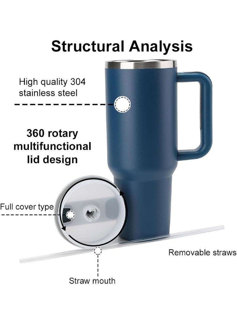 روییيس كوب 40 أونصة مع مقبض وغطاء قش معزول، زجاجات مياه معزولة بالفراغ من الفولاذ المقاوم للصدأ سعة 40 أونصة، كوب قهوة مثلج قابل لإعادة الاستخدام للسفر بالسيارة يحافظ على السخونة والبرودة لساعات - Image 5