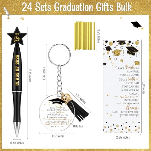Spakon 24 Sets Graduation Gifts Bulk End of Year Gifts Class of 2026 Graduation Favors Star Pens with Positive Cards Inspirational Acrylic Keychains with Tassel for Students TeachersBlack - Image 5
