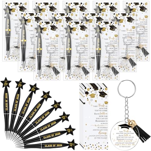 Spakon 24 Sets Graduation Gifts Bulk End of Year Gifts Class of 2026 Graduation Favors Star Pens with Positive Cards Inspirational Acrylic Keychains with Tassel for Students TeachersBlack - Image 1