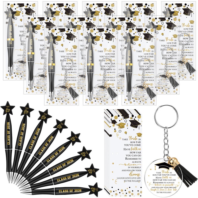 Spakon 24 Sets Graduation Gifts Bulk End of Year Gifts Class of 2026 Graduation Favors Star Pens with Positive Cards Inspirational Acrylic Keychains with Tassel for Students TeachersBlack - Image 4