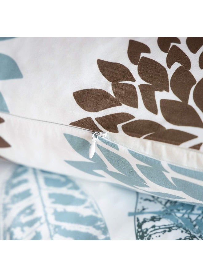 Phantoscope Set of 4 New Living Series Leaf Geometric Blue and Coffee Throw Decorative Pillow Cover Cushion Cover 18 x 18 inches 45 x 45 cm - Image 2