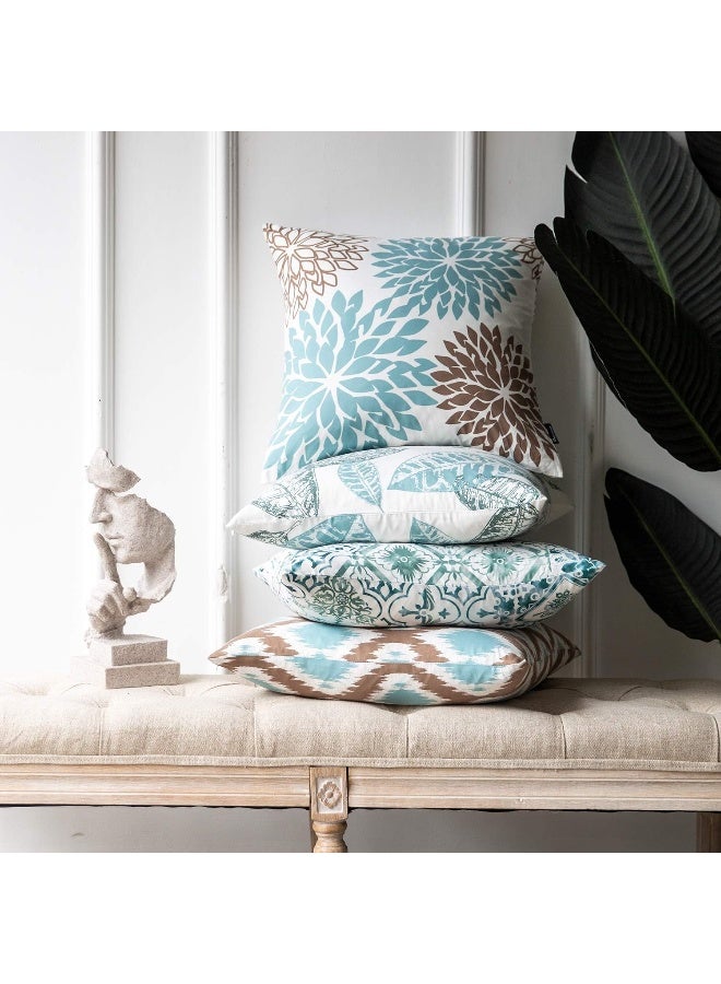 Phantoscope Set of 4 New Living Series Leaf Geometric Blue and Coffee Throw Decorative Pillow Cover Cushion Cover 18 x 18 inches 45 x 45 cm - Image 3