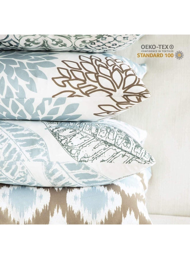Phantoscope Set of 4 New Living Series Leaf Geometric Blue and Coffee Throw Decorative Pillow Cover Cushion Cover 18 x 18 inches 45 x 45 cm - Image 4